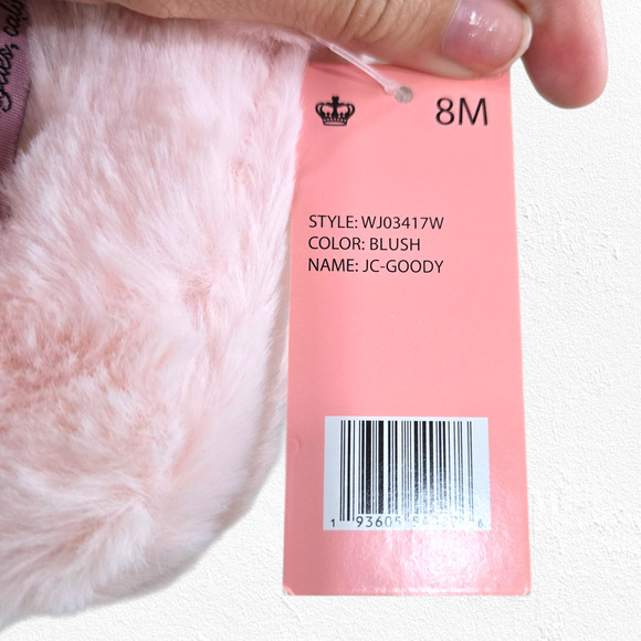 Juicy Couture Pink Faux Fur Slippers Size 8 Crisscross Fluffy Lounge Sandals - Picture 7 of 13